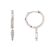 14K White Gold Huggie Diamond Earrings with Teardrop Dangle